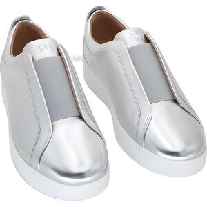 Fitflop Rally Metallic Leather Slip-On Sneakers Silver US 9 EU 41